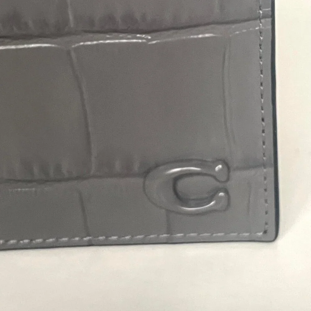Coach Slim Passport Card Case Charcoal Croc Leather CW445